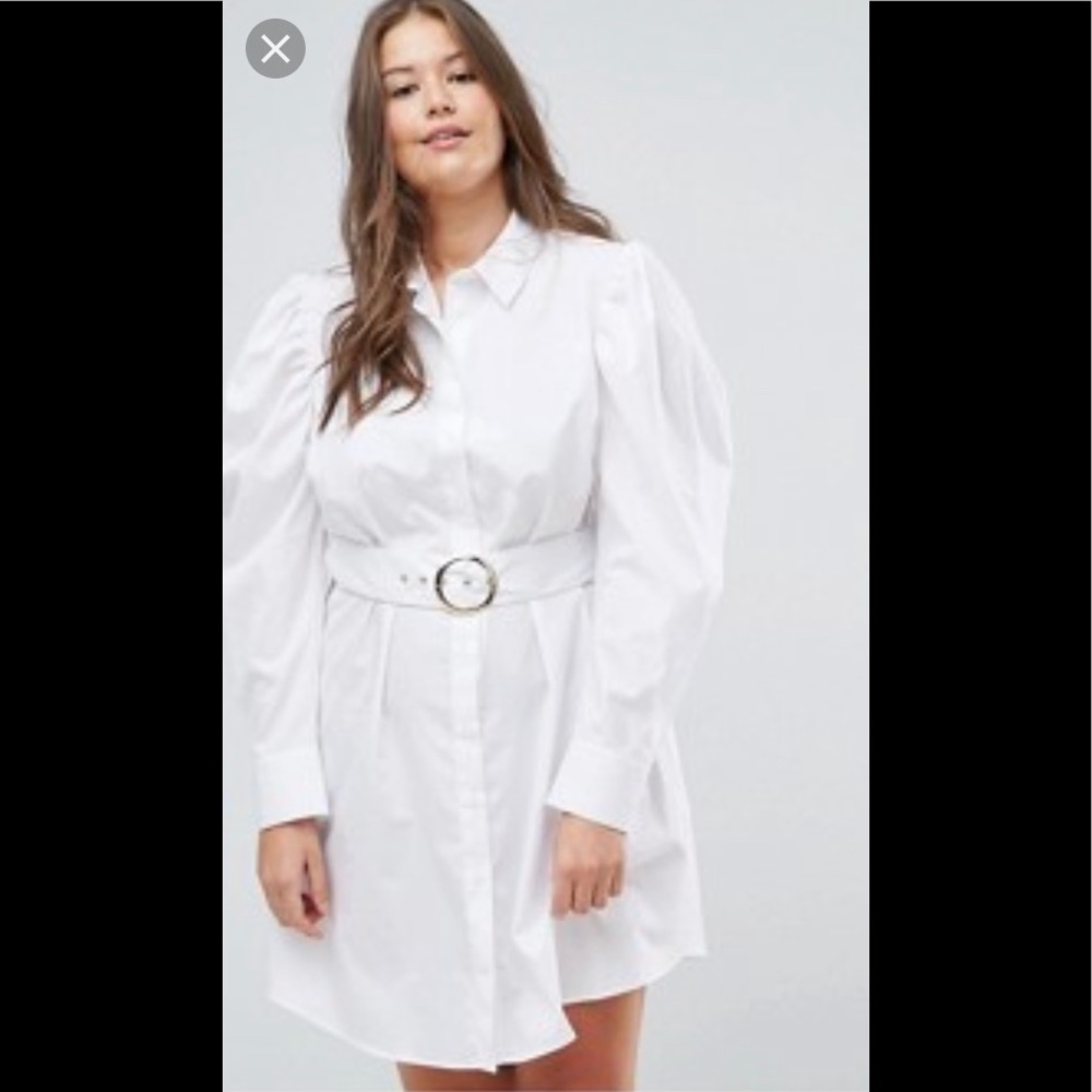 EUC ASOS Curve Belted White Shirt Dress - Size 18